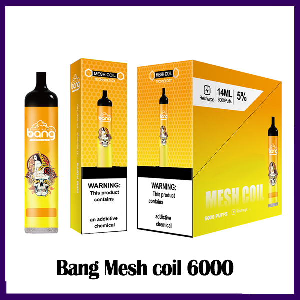 Bang Mesh Coil 6000 Puffs Disposable E cigarettes Vape Pen 14ml Pre-filled Pods Cartridge 850mAh Rechargeable Battery Vaporizers 0268274-1
Bang Mesh Coil 6000 Puffs Disposable E cigarettes Vape Pen 14ml Pre-filled Pods Cartridge 850mAh Rechargeable Battery Vaporizers 0268274-1