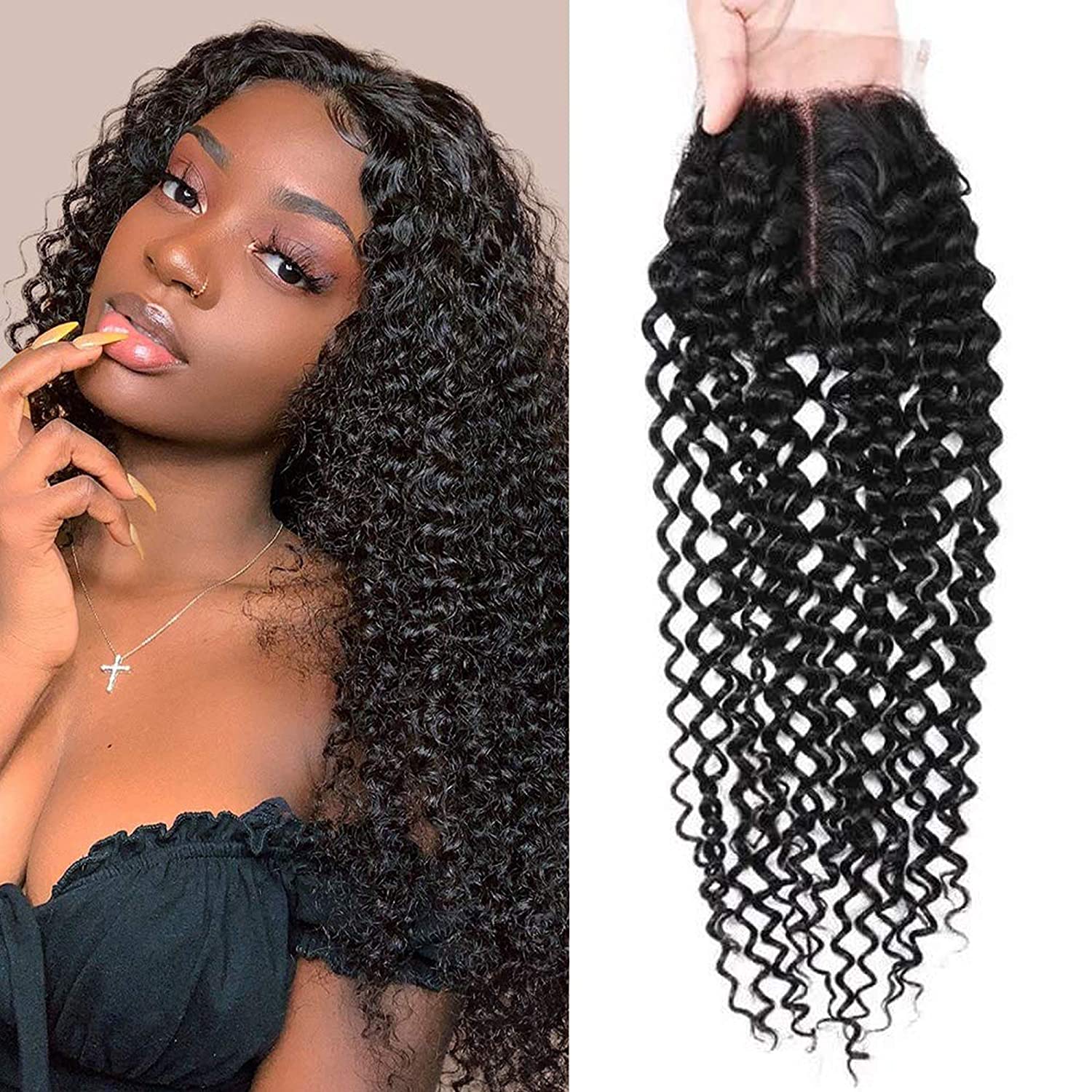 Brazilian Straight Body Water Wave Curly 4X4 T Part Lace Closure 100% Human Hair Top Closures