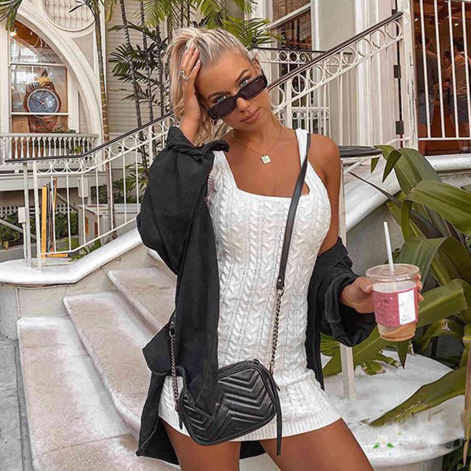 Summer Women Sleeveless Bodycon Mini Dress Sexy Spaghetti Strap White Club Celebrity Runway Party Vestidos 210423