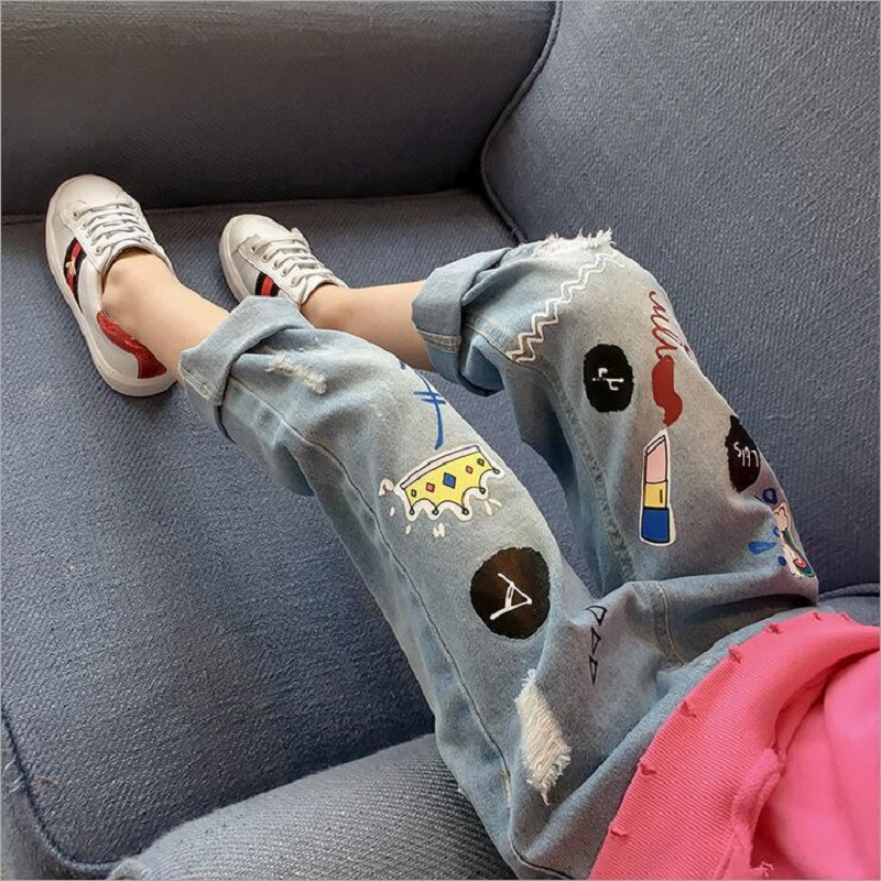 Spring Autumn Girls Cartoon Graffiti Jeans New 2021 Kids Long Pants Print Casual Loose Hole Jeans For Children Denim Trousers, Blue
Spring Autumn Girls Cartoon Graffiti Jeans New 2021 Kids Long Pants Print Casual Loose Hole Jeans For Children Denim Trousers, Blue