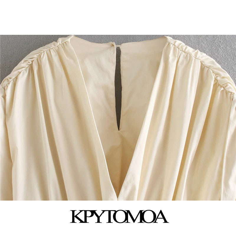 Women Chic Fashion Loose Pleated Playsuits Vintage Short Sleeve Elastic Waist Female Jumpsuits Mujer 210416