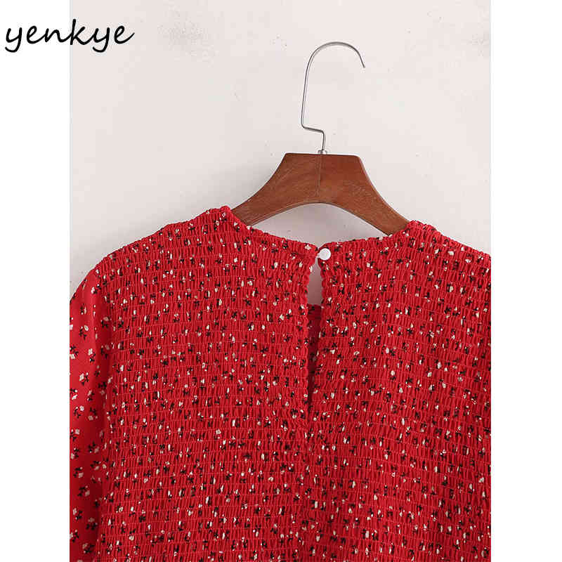 Summer Women Floral Print Red Dress Female Short Sleeve O Neck Robe Slim Casual Long 210430