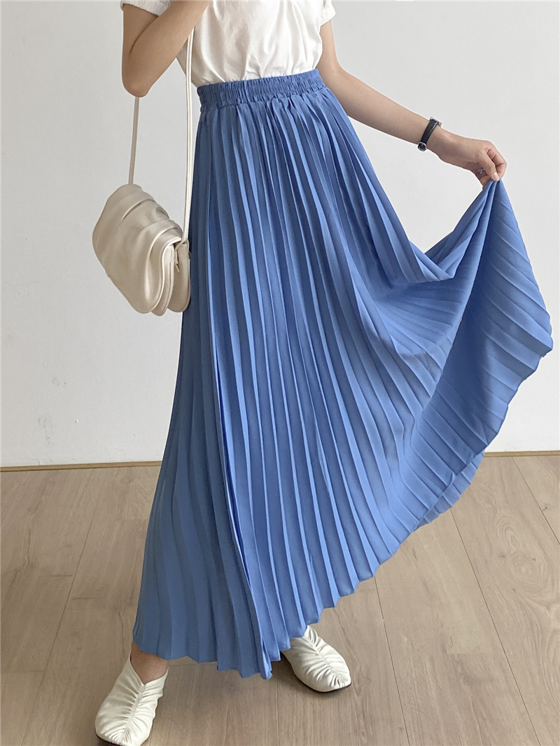 High Waist Pleated Skirts Womens Summer OL Elegant Solid A-Line Plus Size Maxi Long Chiffon Skirt Female 210421