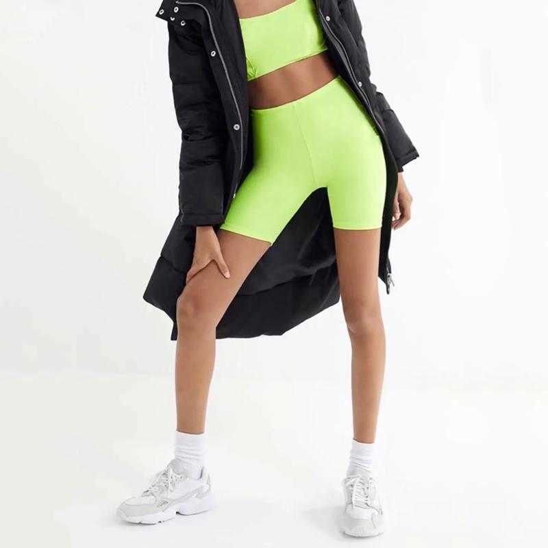 Reflective shorts women high waist summer punk sweatpants biker neon green orange Elastic black 210625