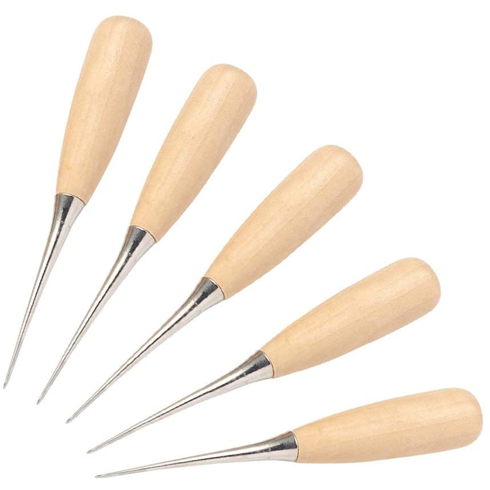 1PC Leather Sewing Awl Wood Handle Drillable Awl Pin Punch Hole Shoes Repair Tool Hand Stitcher Leather Craft Needle