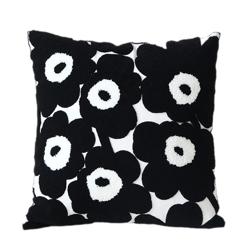 Unikko Marimekko Embroidered Poppy Pillow Finland Nordic Style Living Room Sofa
