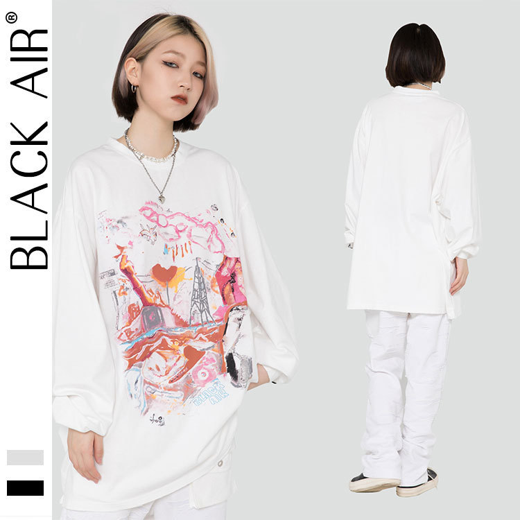 Blackair autumn winter long sleeve funny graffiti white ink print summer data section continuation men's and women's T-shirt
Blackair autumn winter long sleeve funny graffiti white ink print summer data section continuation men's and women's T-shirt