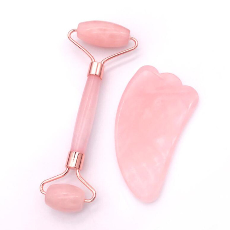 Pink Quartz Facial Relaxation Slimming Tool/rose Quartz Roller Massager For Face Jade Massage Stone Double Head Massage Roller Rollenmassage