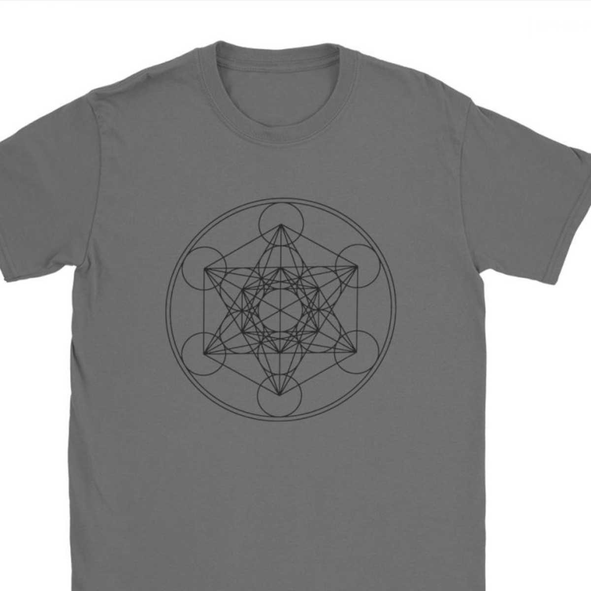 Metatrons Cube Flower Of Life Tops T Shirt Men's Cotton Crazy T-Shirt Sacred Geometry Magic Mandala Tee Fitness 210629
