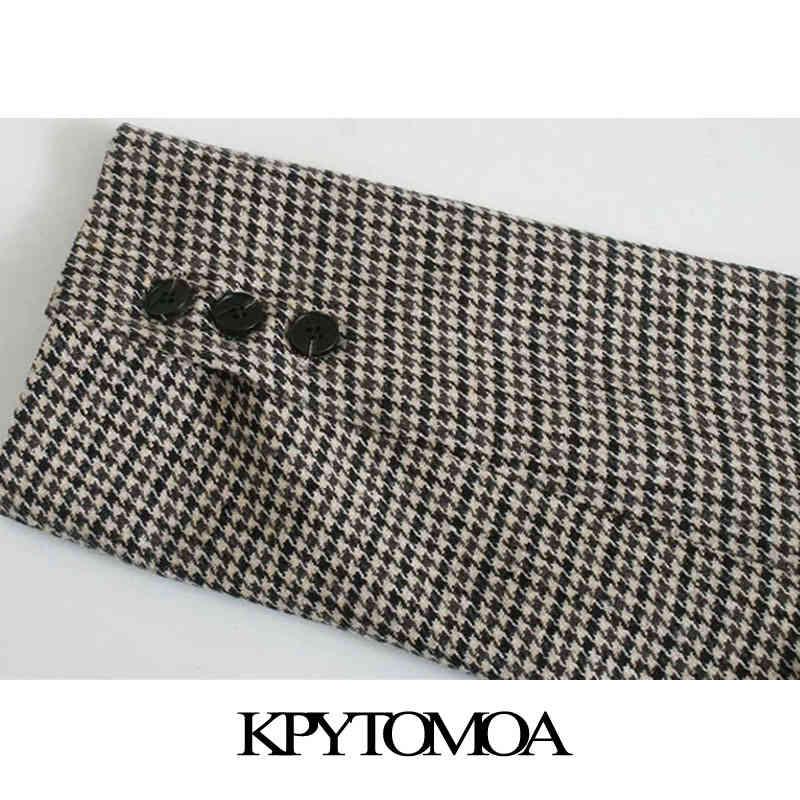 Women Fashion WIth Pockets Houndstooth Blazer Coat Long Sleeve Back Vents Female Outerwear Veste Femme 210420