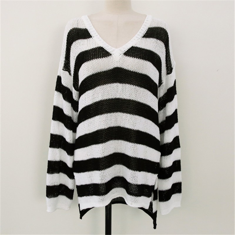 Summer Thin Knitted Pullover Sweater Women Full Sleeve V-neck Sunsreen Tops Korean Fashion Ladies Jumpers Femme 210514