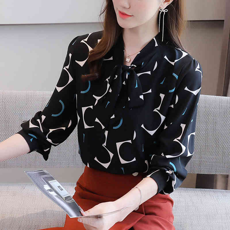 Women's Chiffon Blouse Printed Long Sleeve Autumn Shirts Western Style Fashion Bottoming Shirt Feminine 11449 shirt 210427