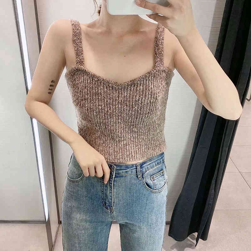 Sexy Sleeveless Camis Women Solid Casual Bralette Crop Top Lady Shiny Cotton Bustier Short Length Vest Summer Cropped Feminino 210515