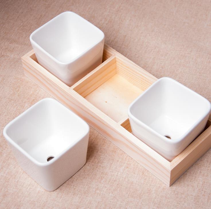 3 Grids Flower Pots Box Tray Wooden Succulent Plant Fleshy Flowerpot Containers Home Decor RRD6905 Free shipping