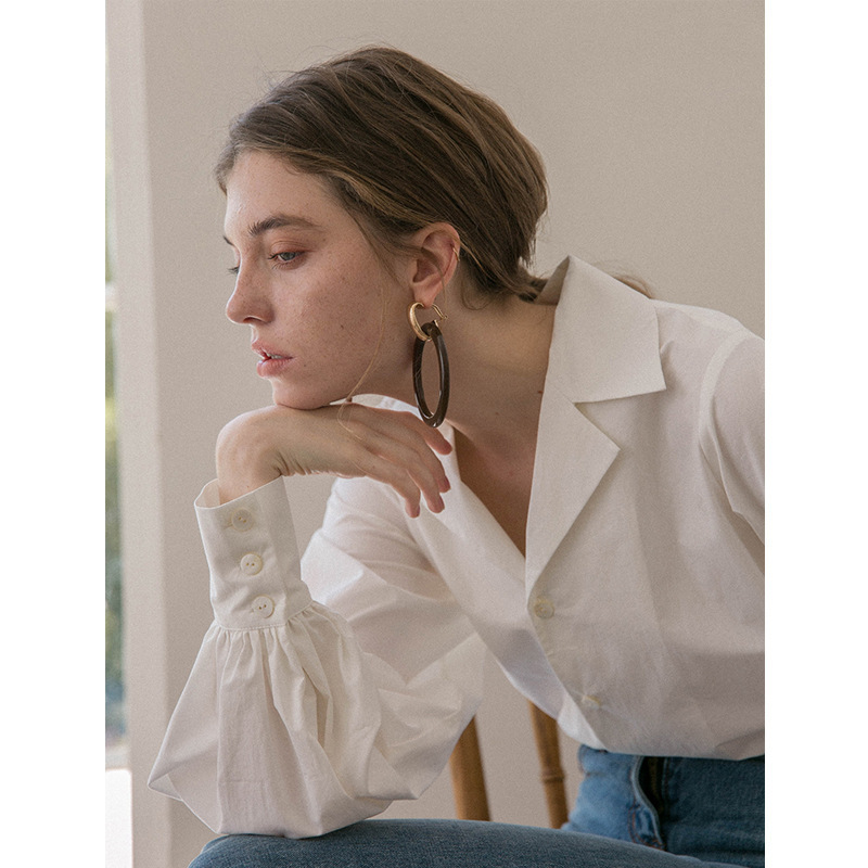 Loose Vintage White Shirt female Blouse Shirts Turn Down collar Lantern Long Sleeve Harajuku Female Elegant top 316F 210420