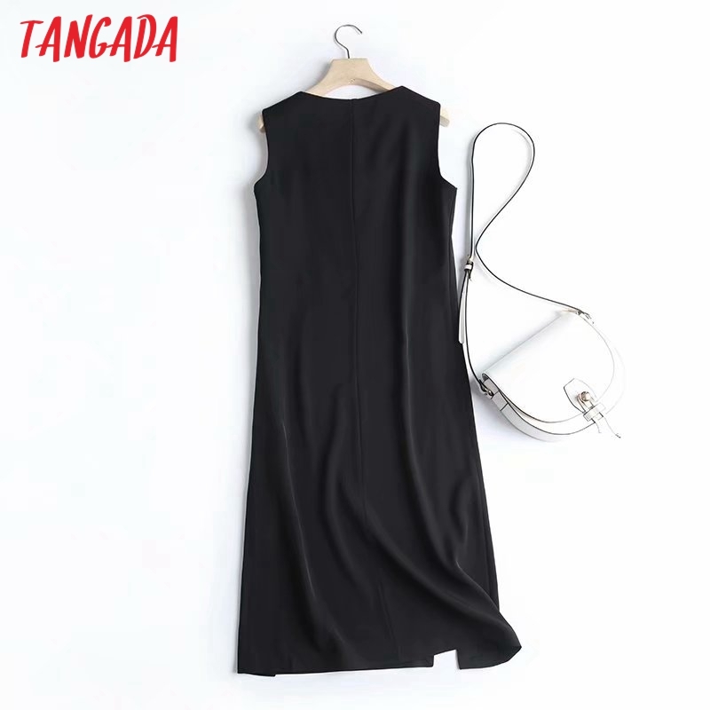 Women Solid Tank High Quality Sleeveless Ladies Vintage Midi Dress Vestidos 4C79 210416