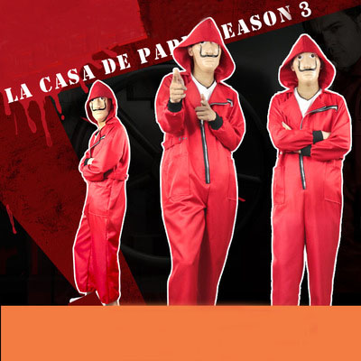 La casa de papel Season 3 2021 new Dali red jumpsuit clown costume halloween cosplay,Gift mask