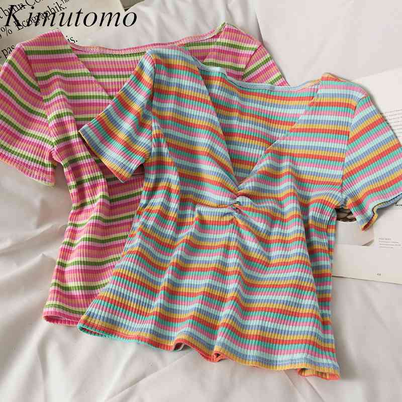 Kimutomo Summer Striped Knitted T-shirt Women Korean Fashion Female V-neck Short Sleeve Slim Waist All-matching Top Casual 210521, Pink green
Kimutomo Summer Striped Knitted T-shirt Women Korean Fashion Female V-neck Short Sleeve Slim Waist All-matching Top Casual 210521, Pink green