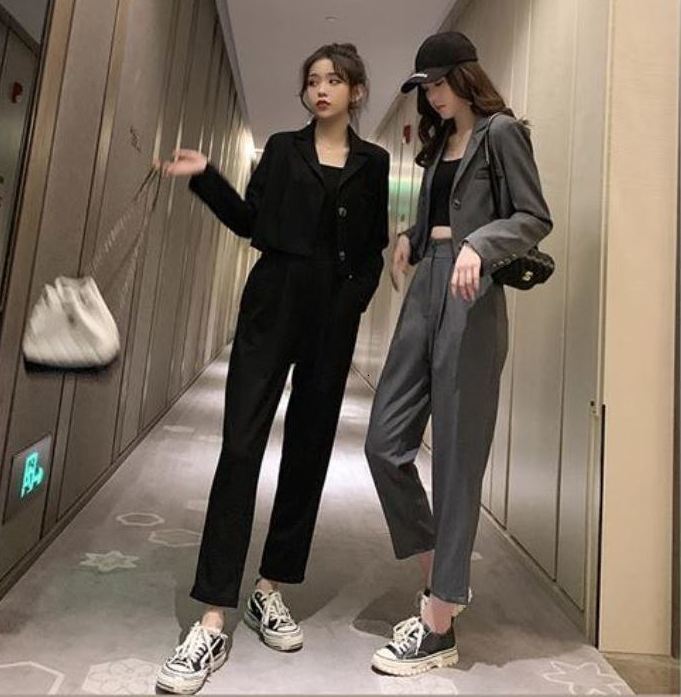 Women's Suits & Blazers Korean Plus Size Linen Pant for Tailleur Femme Short Blazer Set Conbinaison Ropa Traje Mujer WDOZ