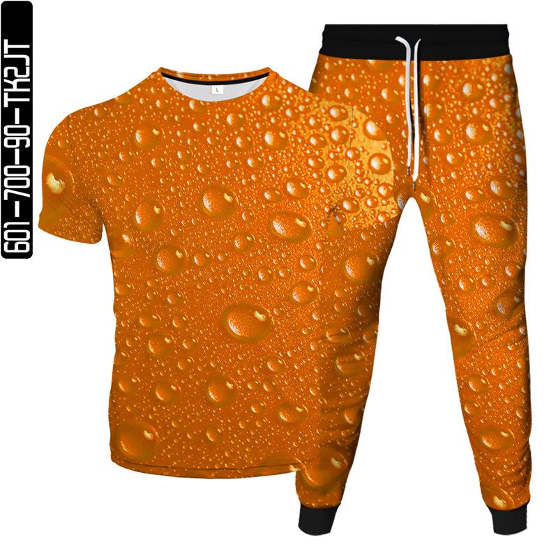 Men's Tracksuits Suit 2021 Printed Water Drop T-shirt Men And Women Casual 3D Fashion Short-sleeved Trousers Two-piece