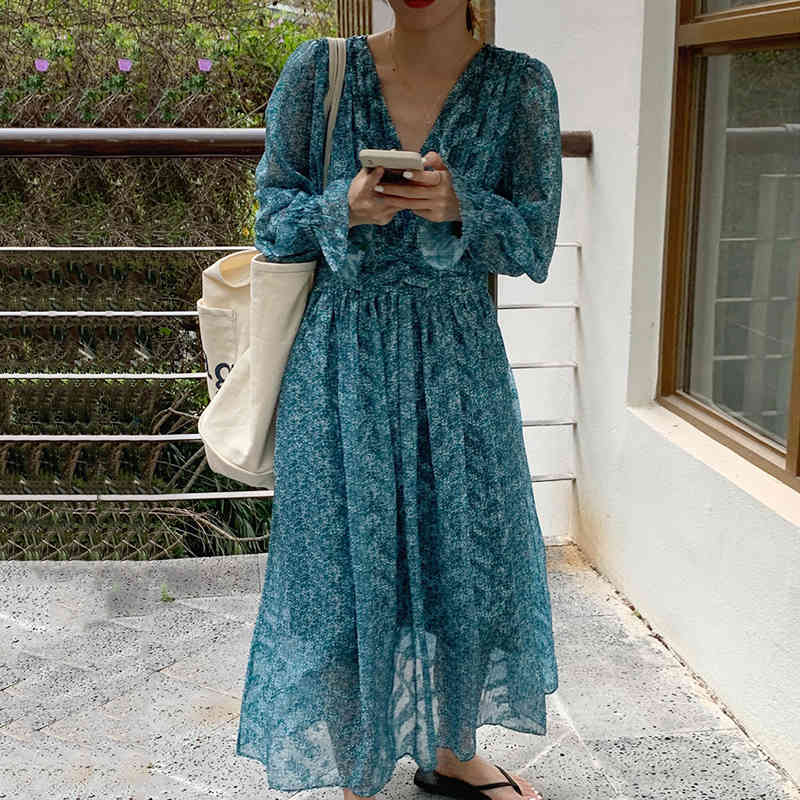SHENGPLLAE temperament back hollow dress women's summer lace up pleated waist slim flare Sleeve Chiffon Dresses 5C705 210427