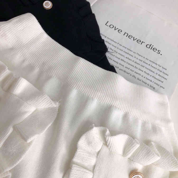 Sweet High-Waisted Ruffles Cake Skirts Vintage Summer Fashion Women's Knitting Mini Female 210519