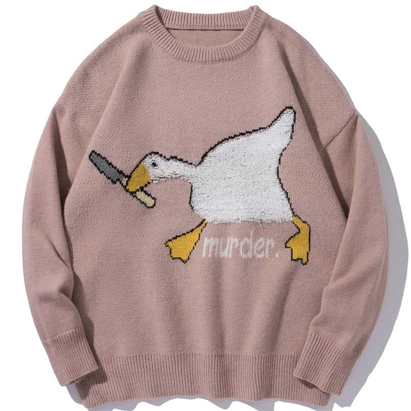 LACIBLE Men Streetwear Sweater Goose Pattern Knitted Sweater Autumn Fashion Harajuku Cotton Casual Pullover Sweater Tops 211008