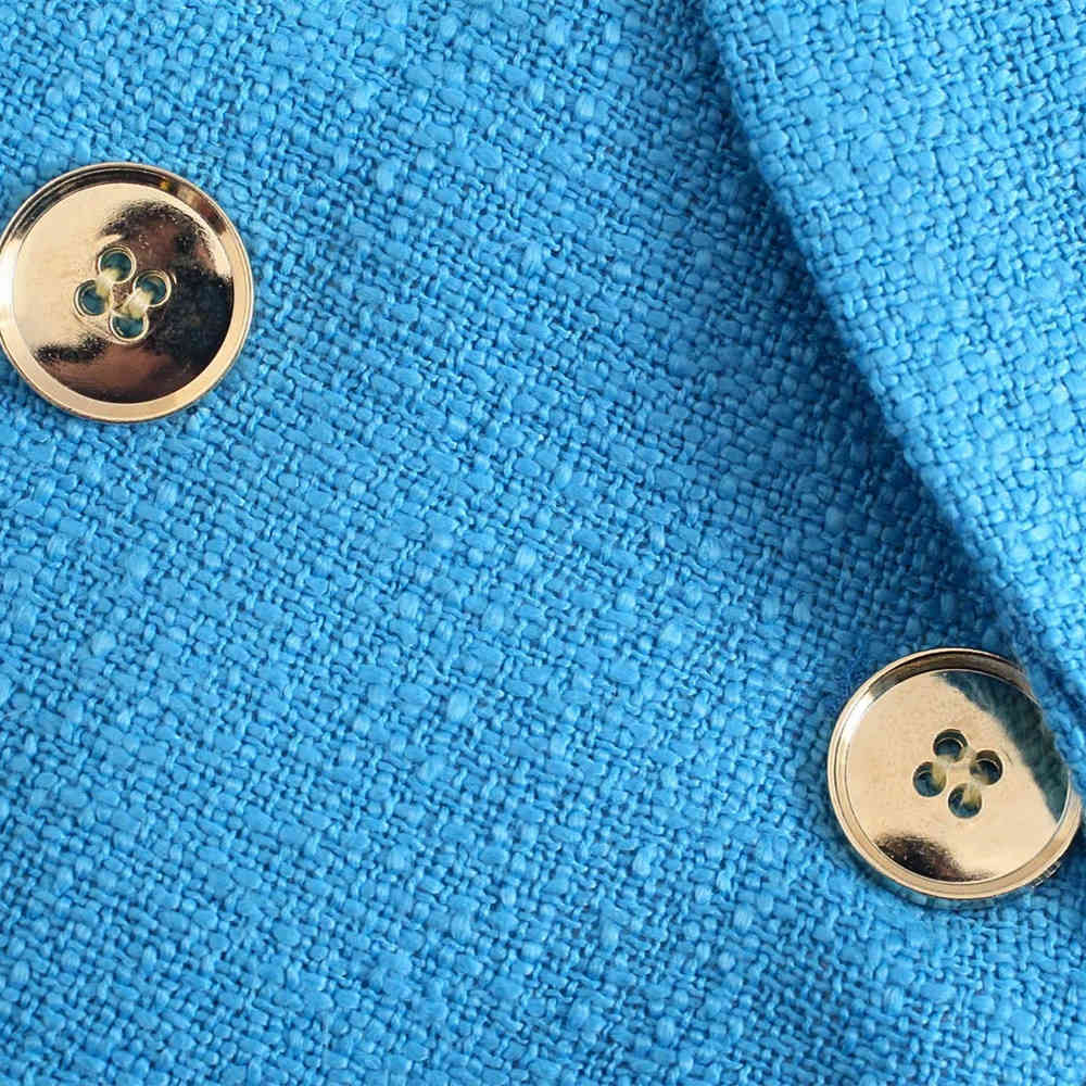 Fashion Women Blue Tweed Blazer Jacket Spring Double Breasted Female Autumn Coat Chic Pockets Office Lady Elegant Top 210521