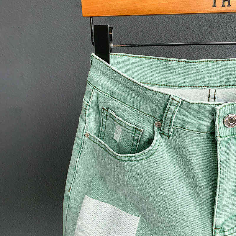 Green denim short Men Short 2020 Summer Cargo jeans short Men Casual Brand Classic Beach Men hole Ripped Shorts Bermuda G1209