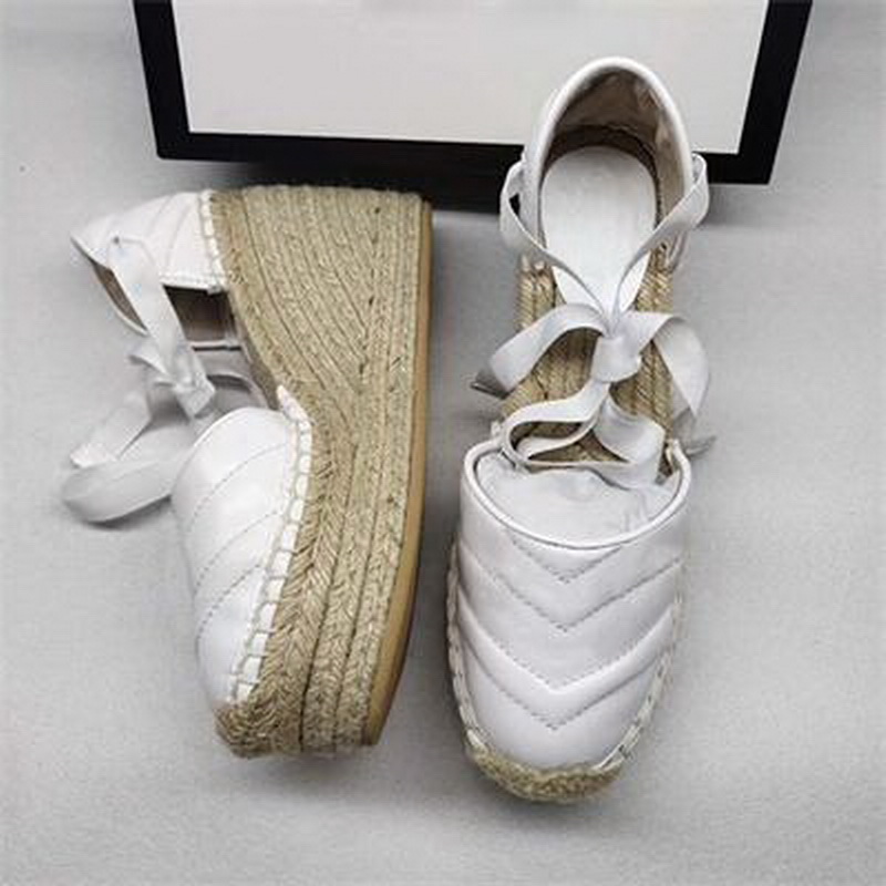 Designer Sandals Women Espadrille Strap Round Wedge Heel Heels Fashion Genuine Leather Fisherman Wedding Dress Party Shoes With Box, Color 6 
Designer Sandals Women Espadrille Strap Round Wedge Heel Heels Fashion Genuine Leather Fisherman Wedding Dress Party Shoes With Box, Color 6