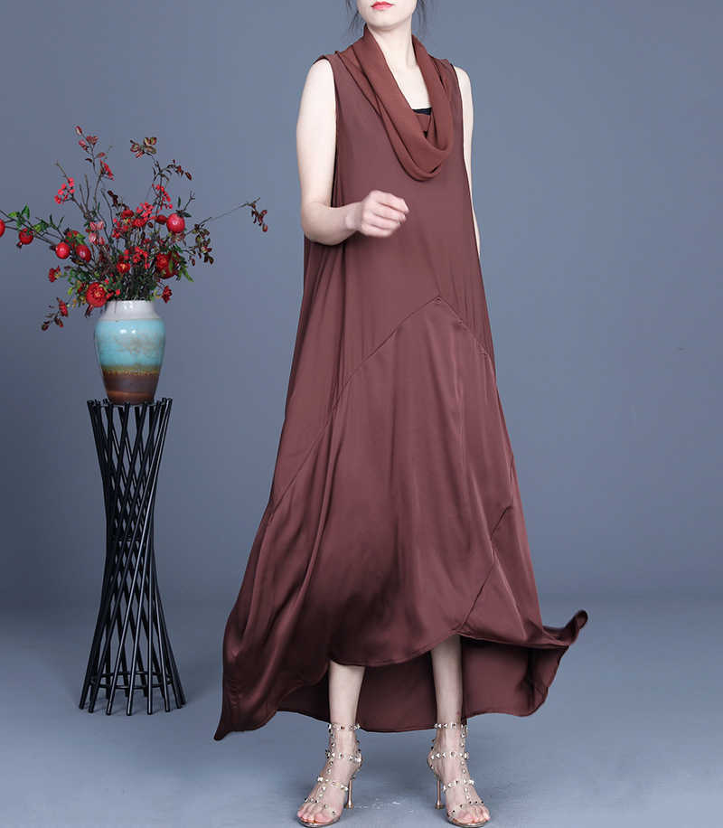 VANOVICH Summer Sleeveless Women Dress Irregular Solid Color Wild Cotton Fashion Casual Clothing 210615