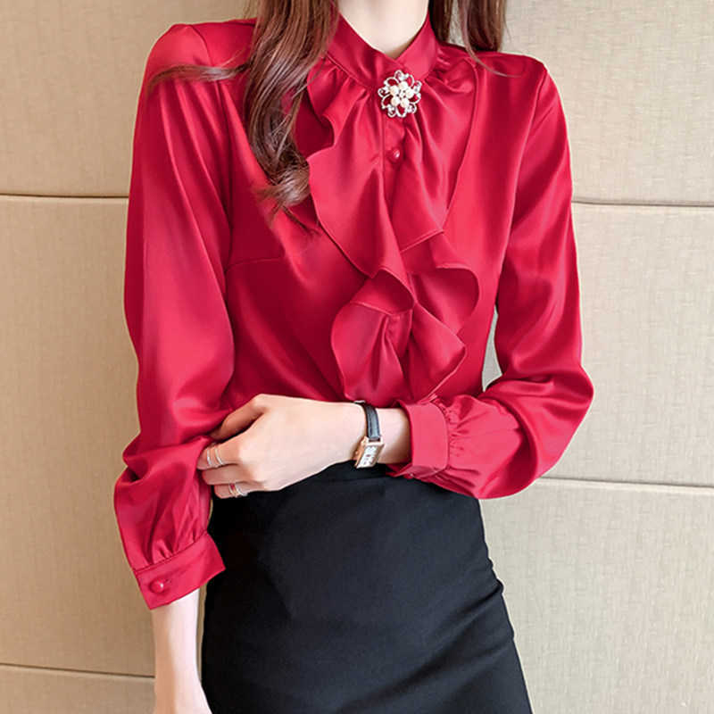 Korean Silk Women Blouses Woman Satin Ruffles Ladies Shirt Beading Top Plus Size White Shirts for 210604, Red
Korean Silk Women Blouses Woman Satin Ruffles Ladies Shirt Beading Top Plus Size White Shirts for 210604, Red