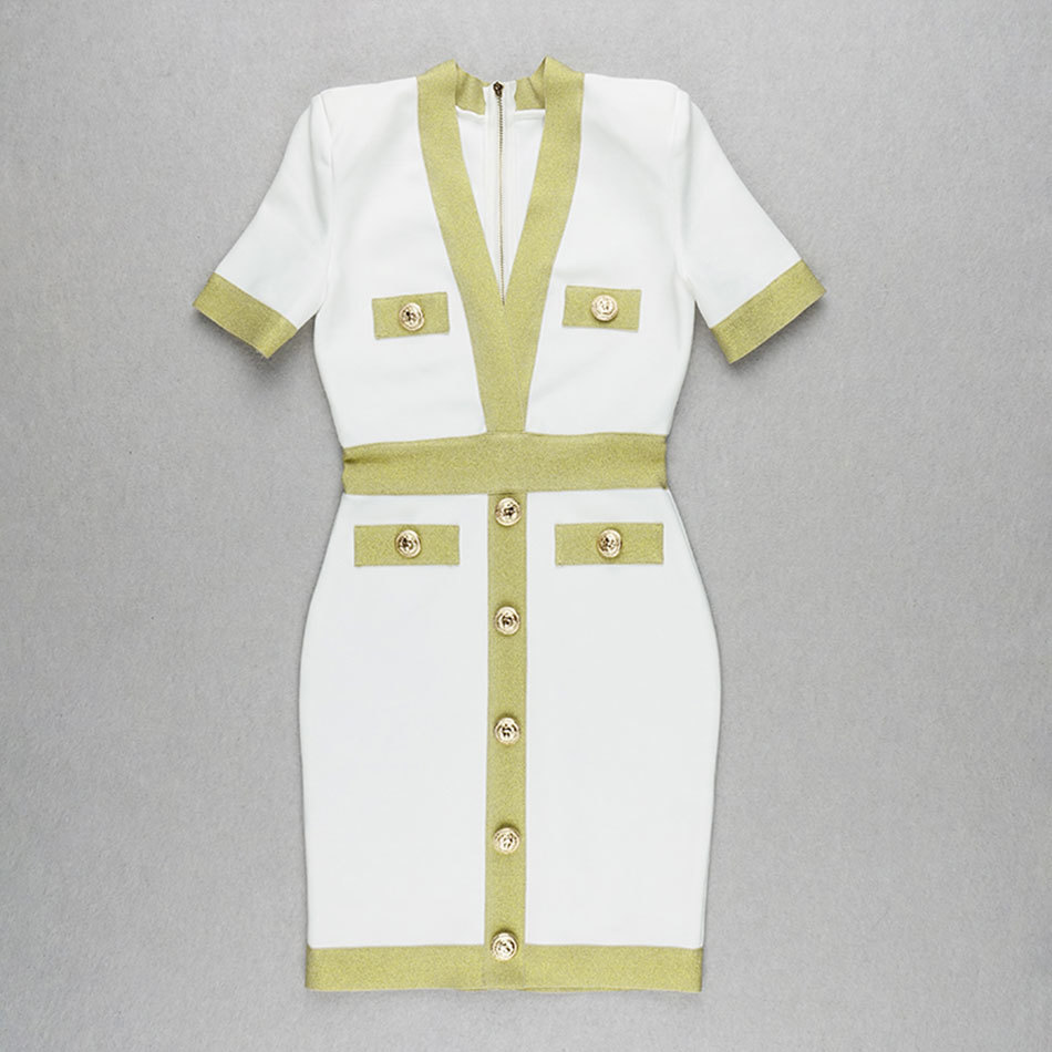 Free Women Bandage Dress Fashion Short Sleeve White Bodycon Celebrity Party Dresses Sexy Club Vestidos 210524