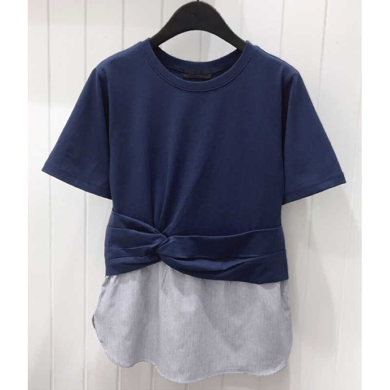 Spring Summer Patchwork Fake Two-piece O Neck Top Short-sleeved T-shirt Women 210615, Blue
Spring Summer Patchwork Fake Two-piece O Neck Top Short-sleeved T-shirt Women 210615, Blue