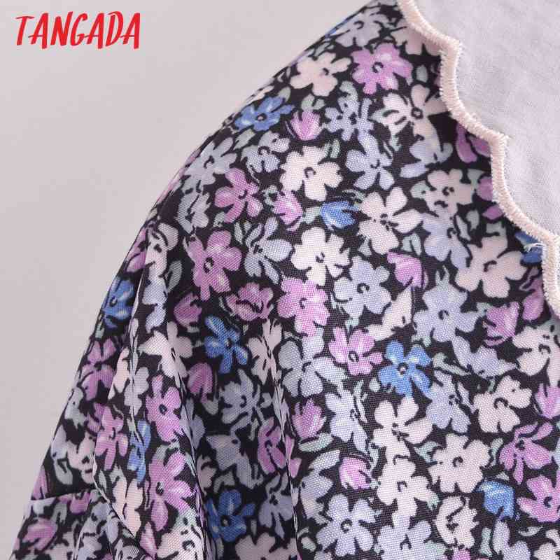 Women Retro Flowers Print Oversize Collar Sleeve Chic Female Short Blouse Shirt Tops 3A62 210416