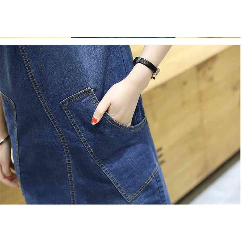 Autumn arrival Summer Women Denim Dress Short Sleeves Pockets Loose Casual Dresses Plus Size Solid 843J 210420