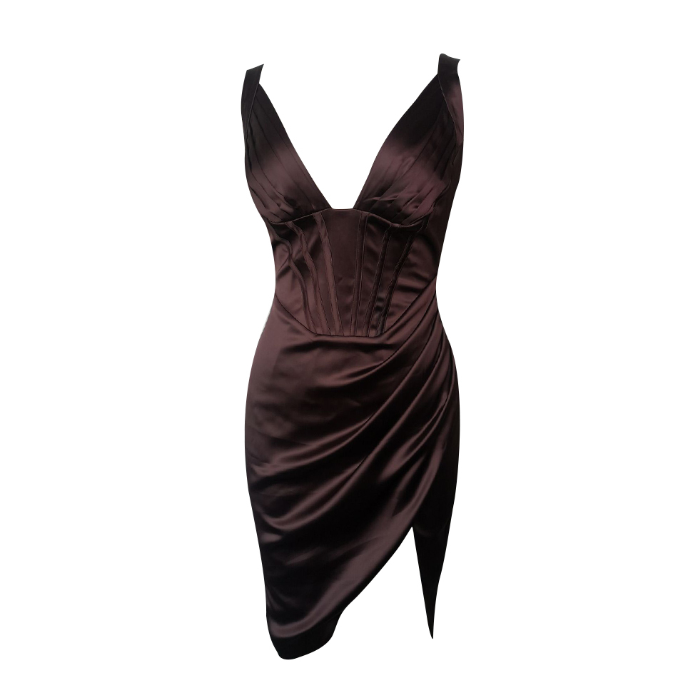 Summer Women Fashion Spaghetti Strap Club Dress Sexy V Neck Sleeveless Draped Celebrity Evening Runway Party 210423