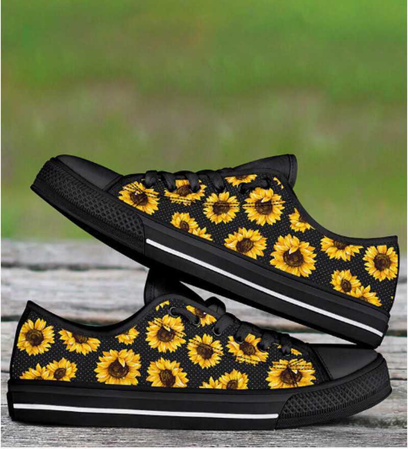 Casual Flat Ladies Shoes Woman Yellow Floral Brand Design Sunflower Print Classic White Vulcanize Canvas Female Shoe Y0907
