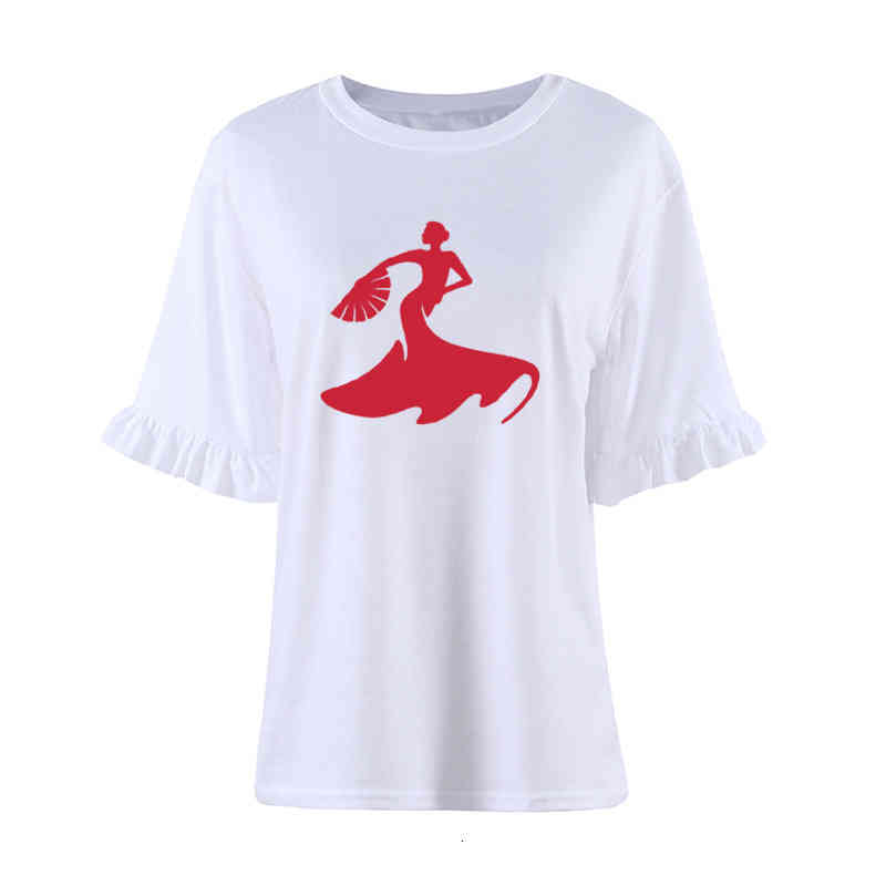 Flamenco Dance Cartoon Woman Dancer Silhouette Print T-shirt Casual Tees Tops Petal Sleeve Female Summer O-neck Loose Camisetas, White
Flamenco Dance Cartoon Woman Dancer Silhouette Print T-shirt Casual Tees Tops Petal Sleeve Female Summer O-neck Loose Camisetas, White