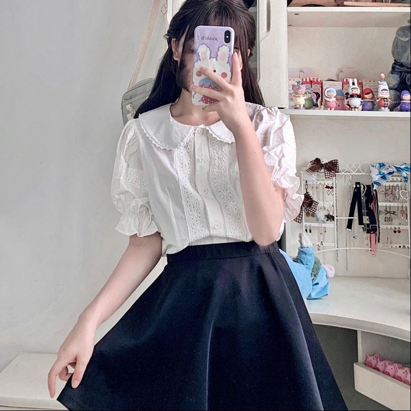 Summer Japanese Lolita Style Womens Blouses Short Peter Pan Collar White Apricot Cute Kawaii Blouse Hollow Out Cotton Sweet Blusas
Summer Japanese Lolita Style Womens Blouses Short Peter Pan Collar White Apricot Cute Kawaii Blouse Hollow Out Cotton Sweet Blusas