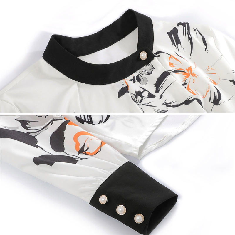 Korean Fashion Clothing Womens Tops and Blouses Chiffon Blouse Button Print O-Neck OL Shirts 8521 50 210506