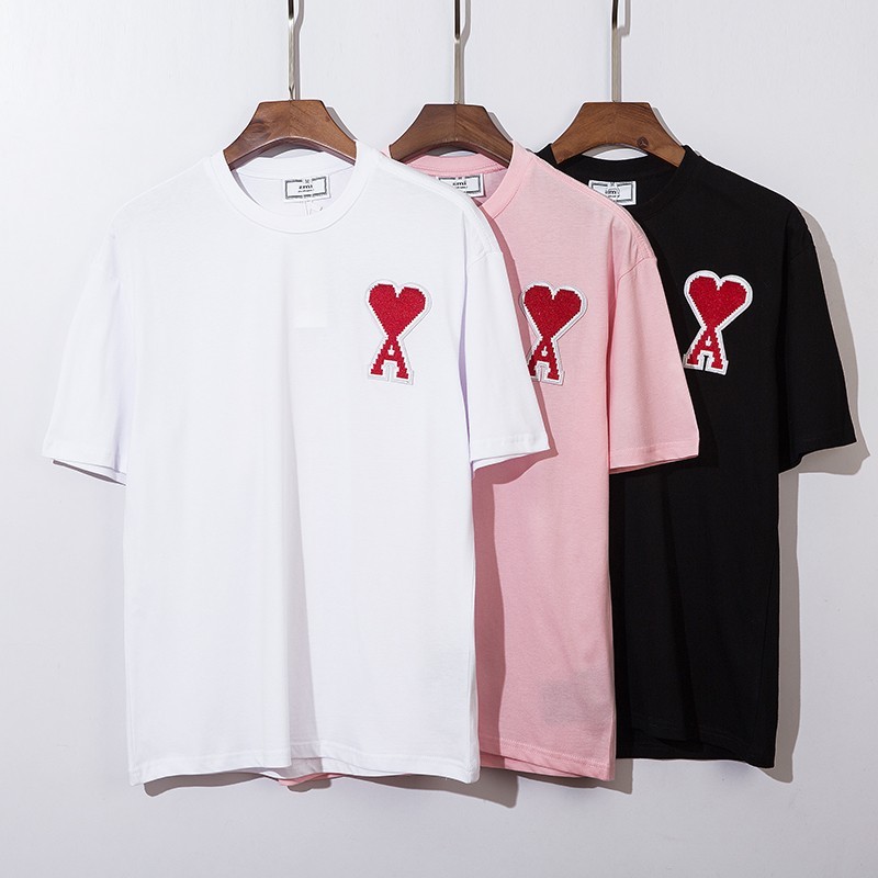 large AMI versatile 21 new spring and summer love a cross embroidered short sleeve T-shirt for men and women 20, White;black
large AMI versatile 21 new spring and summer love a cross embroidered short sleeve T-shirt for men and women 20, White;black