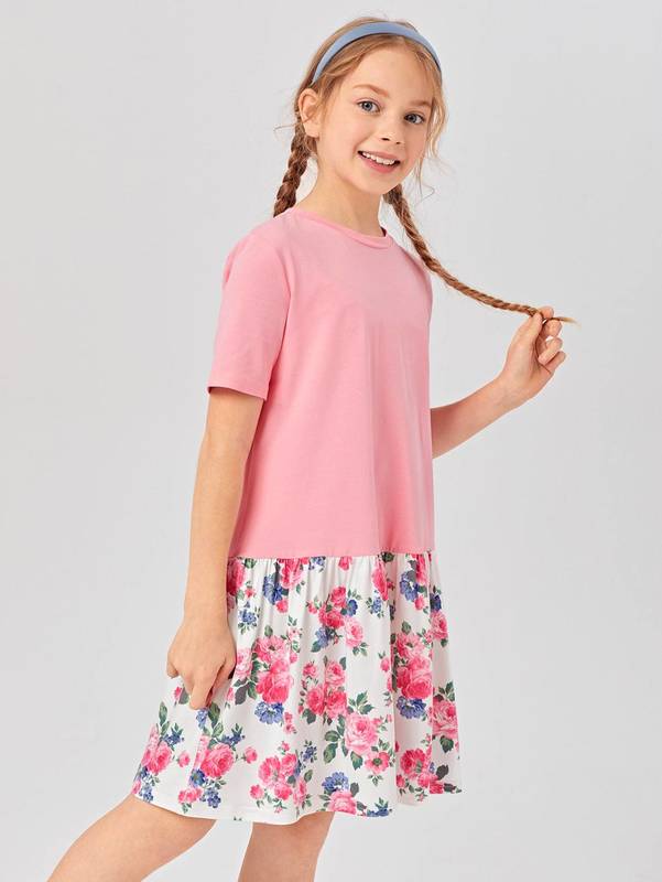 Girls Floral Ruffle Hem Smock Dress SHE