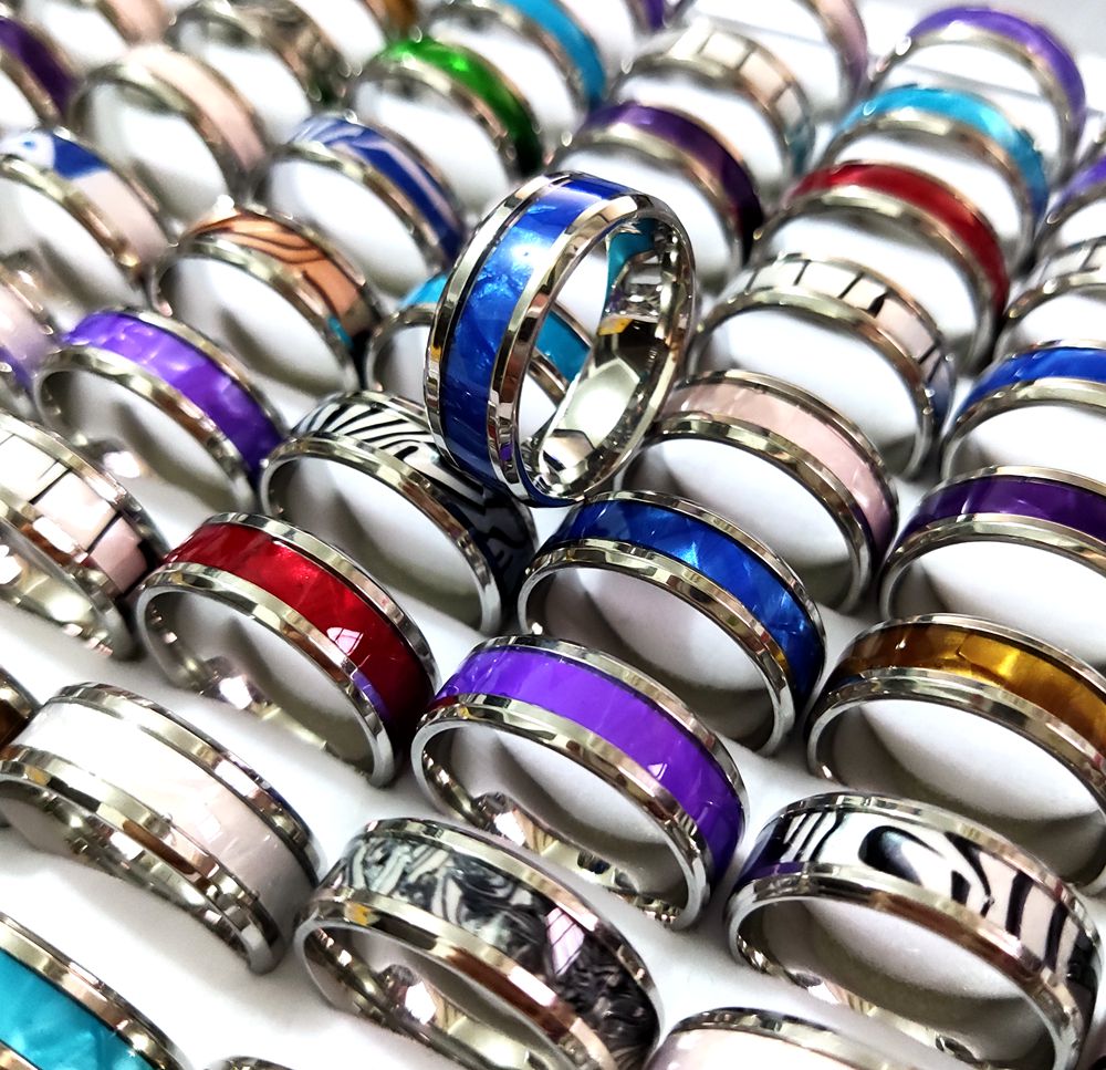 30pcs/lot Unique design Top Mixed Stainless Steel Shell Ring High Quality Comfort-fit Men Women Wedding Band Ring Hot Jewelry