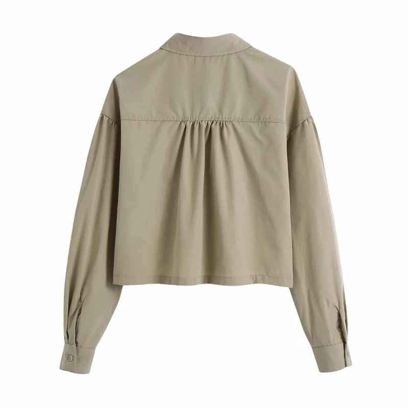 Fashion Women Long Sleeve Khaki Short Shirt Female Turndown Collar Blouse Casual Lady Loose Tops Blusas S8811 210430