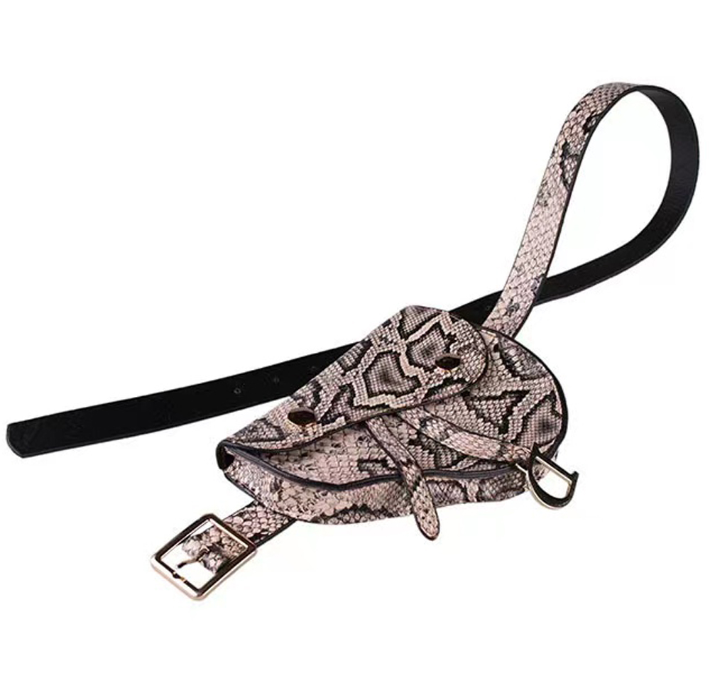 Snake pattern fashion belt bag Saddle belt detachable Outdoor riding PU leather street hiphop style mini Traveling sperson co