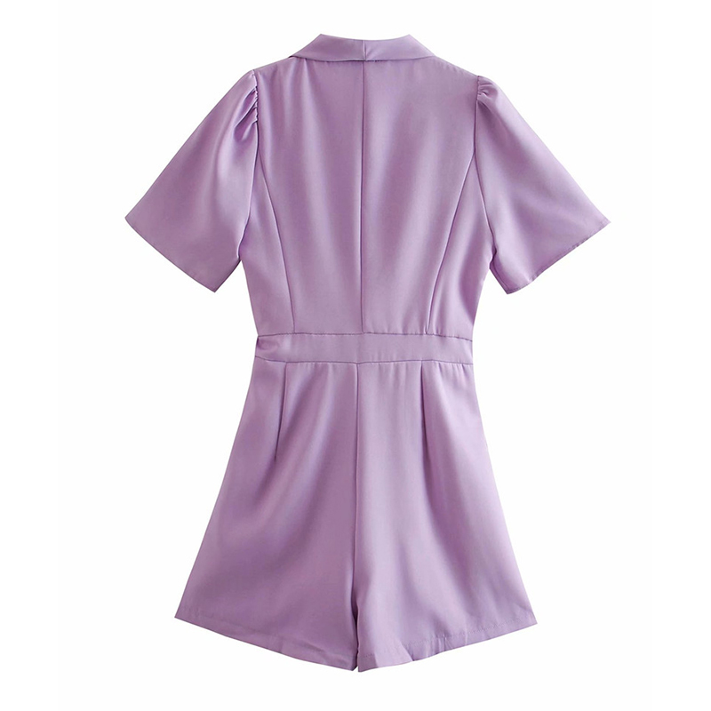 Evfer Sprint Chic Lady V-Neck Blazer Style Purple Mini Dress Women Fashion Knotted Bow High Waist Short Sleeve Dresses 210421
