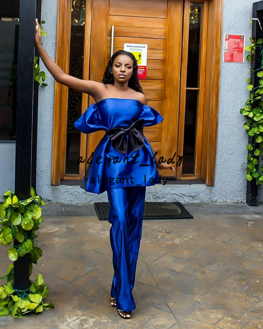 African Royal Blue Mermaid Evening Dresses Jumpsuits Sexy Sweetheart Backless aso ebi arabic 2022 prom dress with pant suit