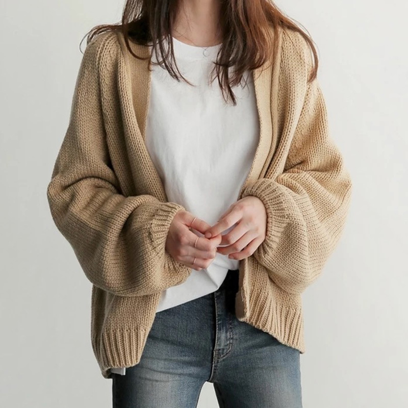 Casual Open Stitch sweater Solid Knitting Outwear Female Cardigan Women's Korean Loose Sweater Women Coat 6341 95 210506