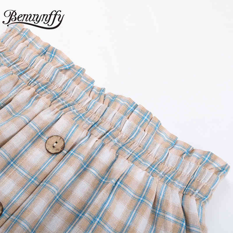 Plaid Skirts Women's Sets Casual Fashion Summer Two Piece Set Street Crop Cami Top + Button Front Belt Skirt Suit 210510